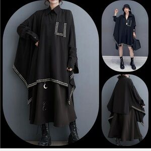 Black Stud-Trim Oversized Shirt Dress - Women
